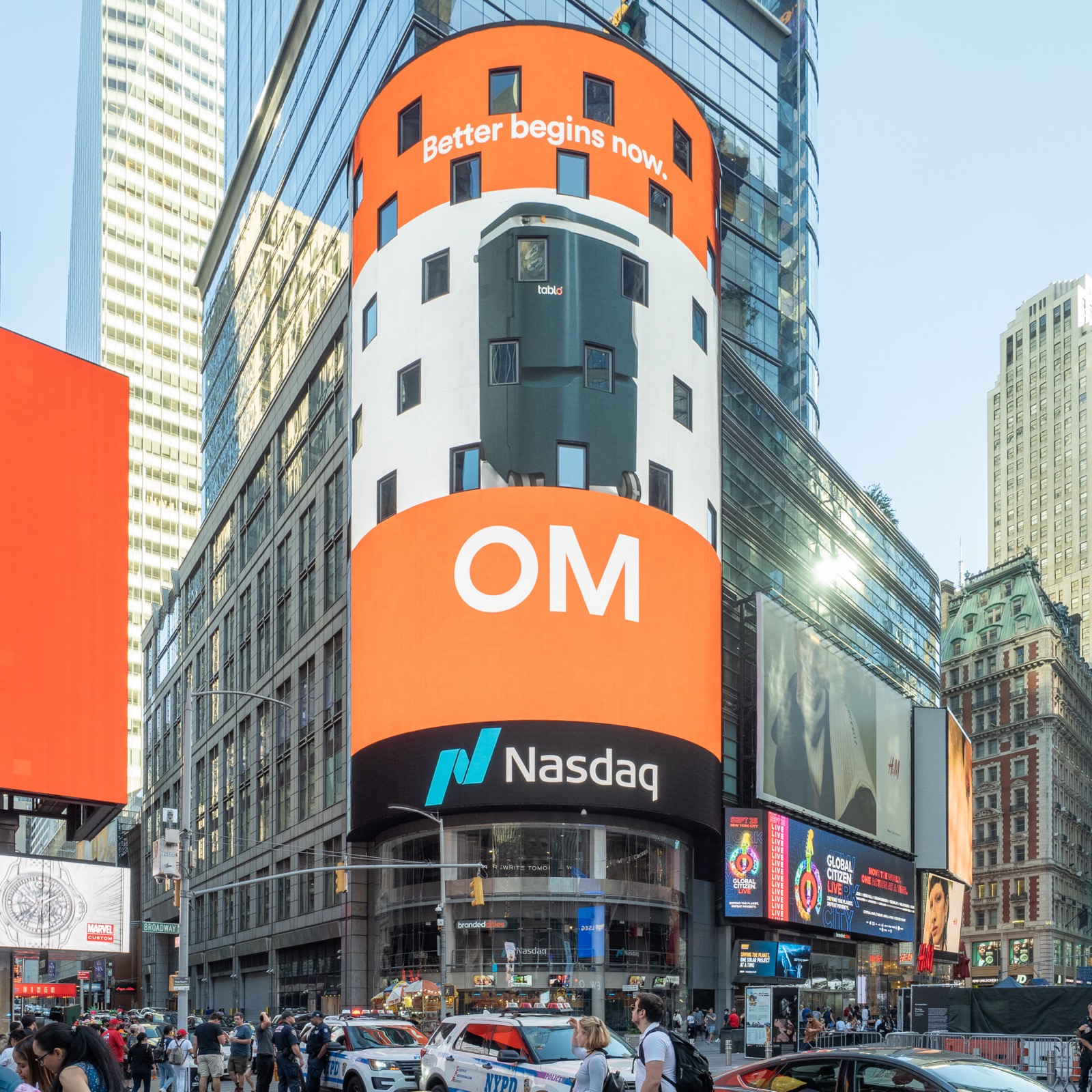 The Nasdaq MarketSite building and its video tower in Times Square, New York