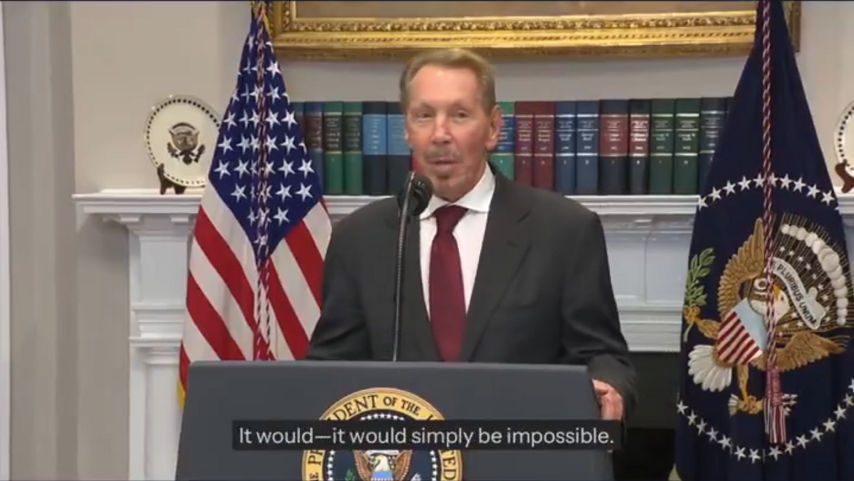 Larry Ellison of Oracle speaking at the White House event announcing the Stargate project