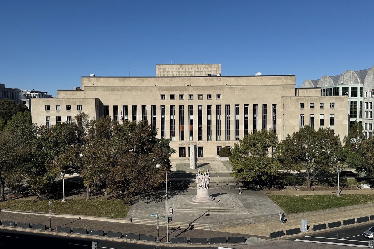 The E. Barrett Prettyman United States Courthouse in Washington, DC, seen from the National Gallery of Art's East Building